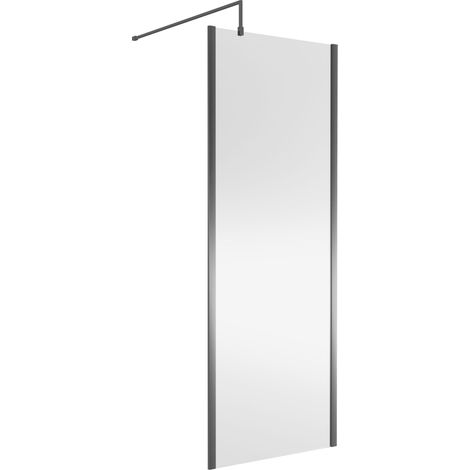 Nuie Outer Framed Wetroom Screen 1850mm High x 760mm Wide with Support Bar 8mm Glass - Brushed Pewter (1/5)