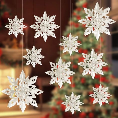 Guirnalda De Copos De Nieve 3D - Decoración Navideña Y De Fiesta - Papel Dorado Y Blanco - 30 Unidades (25 cm 20 cm 15 cm) (1/5)