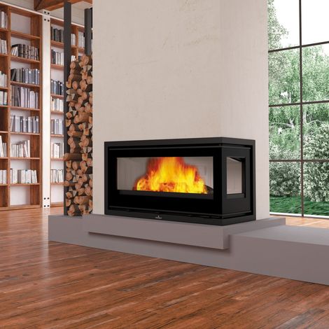 Insert à bois 2 faces canalisable raccordable - BRONPI Cairo 90 ED 13 kW  Sans kit ventilation - Foyer en céramique (1/5)