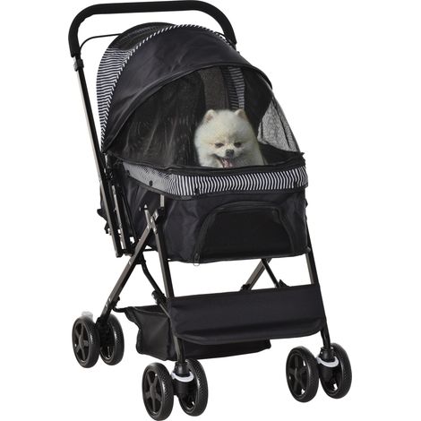 Hundewagen Hundebuggy klappbar, 1 Korb, 2 Bremsen, inkl. Sicherheitsleine, Schwarz