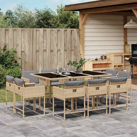11-tlg. Garten-Essgruppe mit Kissen Beigemischung Poly Rattan (1/5)