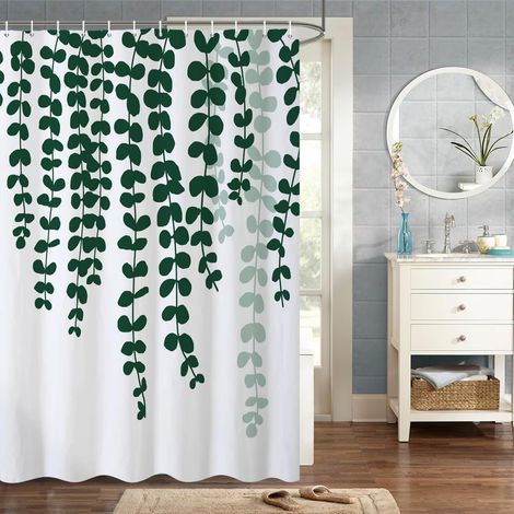 165x180cm Vert Plante Rideau De Douche Vert Aquarelle Luxuriante Feuilles D'Eucalyptus Rideau De Douche pour Salle De Bain Tissu Polyester Imperméable Ensemble avec Crochets (1/5)