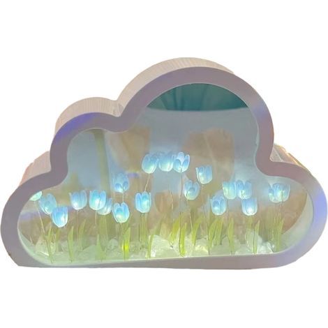 Selbstgemachtes Tulpen-Nachtlicht, 2-in-1-Wolken-Spiegel mit Licht für die Heimdekoration (1/5)
