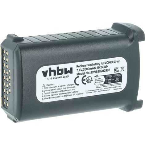 vhbw Batterie compatible avec Symbol MC9097-G, MC9097-K, MC9190, MC9190-G, MC9190-K, MC920 ordinateur handheld (2600mAh, 7,4V, Li-ion) (1/4)