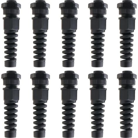 Lot de 10 Presse-Étoupes Noirs PG7 Étanches 3–6,5 mm avec Écrou Réglable (1/4)