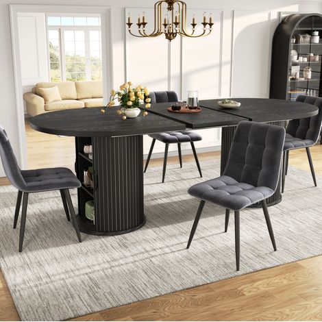 Tavolo da pranzo allungabile nero con vano portaoggetti nascosto (1/5)