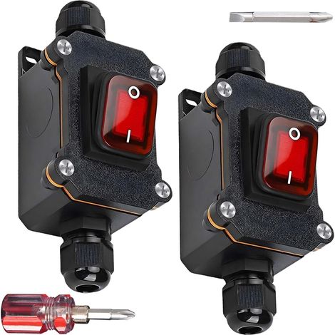 2 Pack 12V 20A 12V DPST 4 Pin 12V Waterproof IP67 Inline Switch with Screwdriver, Machine Switch, Waterproof Inline Switch (20A) (1/5)