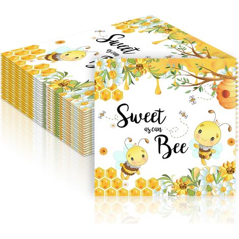 Lot de 40 serviettes de cocktail, abeilles volantes, décoration de table, en papier décoratif, pour fête, anniversaire, fête (1/5)