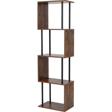 Levede 5-Tier Bookshelf S-Shaped Geometric Tall Bookcase Storage Unit Walnut