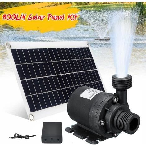 Pompe solaire sans balais 800 L/h 50W + panneau 43×20 cm – ultra silencieuse, tête 5 m, pour fontaine bassin jardin