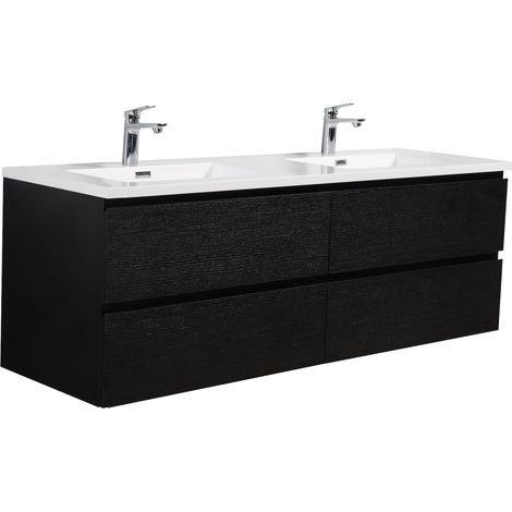 Badezimmer Badmöbel-Set Angela 140cm - Schwarz Holz - Unterschra