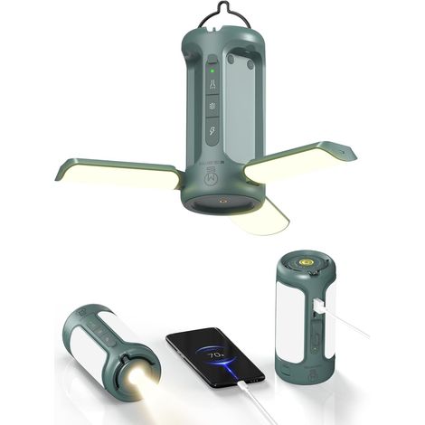 Faltbare wiederaufladbare Campinglaterne, 10000 mAh Powerbank, tragbare Taschenlampe, IP54 wasserdicht, 6,35 mm Schraubadapter, 750 lm, 5 Modi, LED-Licht für Zelt, Camping, Wandern und Angeln.