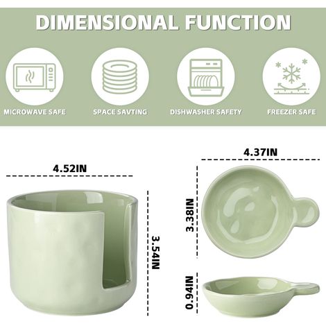 Porte-cuillères en céramique, utilisables comme porte-cuillères à café sur la plaque de cuisson et comme porte-ustensiles de cuisine sur le plan de travail. Lot de 6 pièces (vert). (1/4)