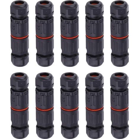 10 PCS IP68 Etanche Connecteur de Câble Electrique, Femelle 3 Broches Prise de Courant Extérieure Raccord de Connecteur Fil Etanche, Connexion de Câble Extérieur de Manchon pour Câble Souterrain (1/4)