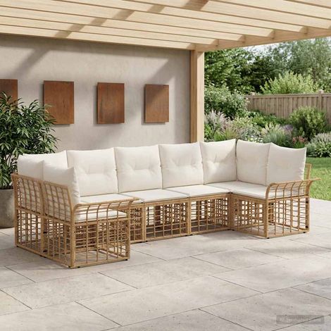 vidaXL  Outdoor Sofa Set  7 pcs Natural and Cream White Polyester