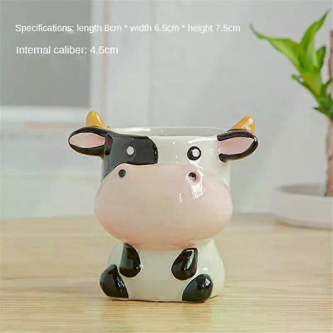 HONORNIC - Pot de fleurs en céramique à motifs animaux (renard, zèbre, mouton, vache), mini-pot pour plantes grasses et bonsaïs, vase vintage, décoration pour la maison et le jardin (1/5)