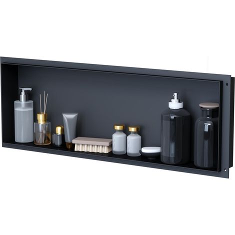 VILSTEIN Duschnische 30x90 cm Unterputz Wandnische Schwarz Randloses Duschregal mit Ablage (1/5)