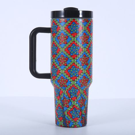 Verre à café isotherme 2e génération en acier inoxydable 304, grande capacité, motif peinture, anse isolante, portable pour extérieur, tasse de voiture (1/5)