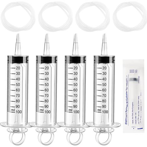 4 Pcs 100ml Plastic Liquid Measuring Tools with 4 130cm Tube and Cap, Individually Packed, Versatile Measuring Tube, for Industrial Laboratory, Liquid Dispensing
