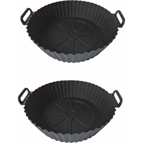 Moule Silicone Air Fryer, 2 Pièces Panier Moule pour Airfryer Réutilisable Friteuse à Air Chaud Plat Pot Ronde Doublure Liner pour Friteuse Air, Micro-ondes, Four (Noir) (1/5)