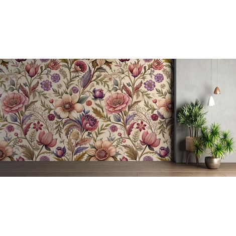 Papier peint fleuri - tapisserie dahlia baroque - 500 x 270 cm (1/2)