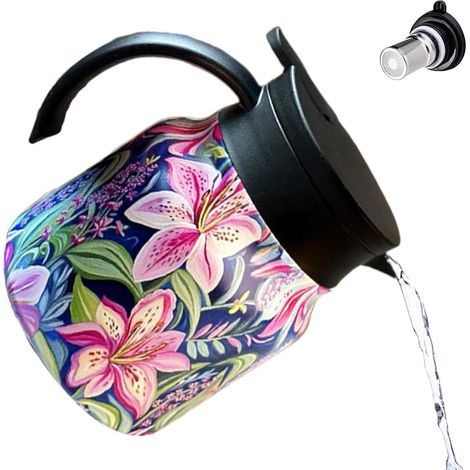1 Carafe isotherme.Acier inoxydable,800 ml,Filtre intégré,Motif floral,Maison,Bureau (1/5)