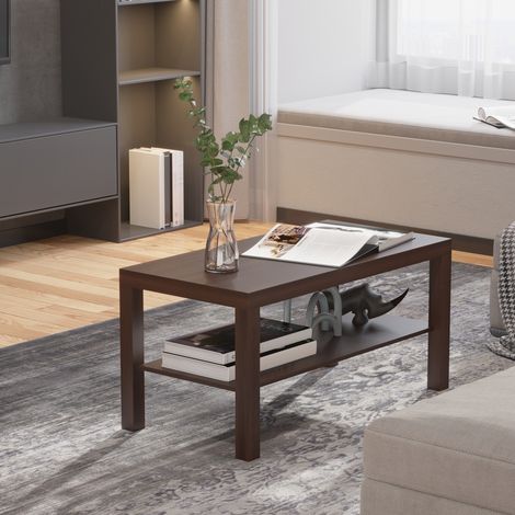 Klassischer rechteckiger Couchtisch mit großer Ablagefläche aus Holz, moderner Sofatisch für Wohnzimmer und Büro, 90 x 45 x 44,5 cm, Walnuss