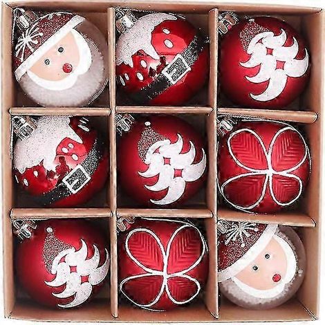 Lot de 9 boules de Noël de 6 cm, rouges et blanches, pour sapin. (1/5)