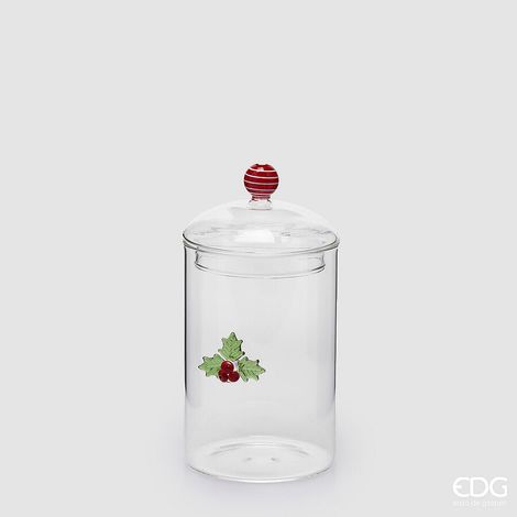 EDG Enzo De Gasperi Contenitore Natalizio Agrifoglio in Vetro H19,5 cm – Decorazione di Natale (1/4)