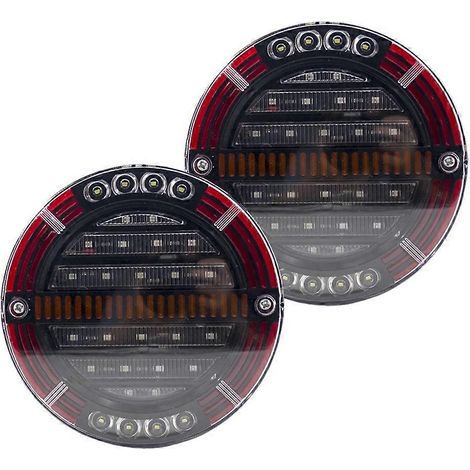 Lot de 2 feux arrière ronds à LED pour remorque, avec feu stop, feux de jour et clignotants intégrés, pour voiture, camion, bateau, bus, caravane, 12 V/24 V. (1/5)
