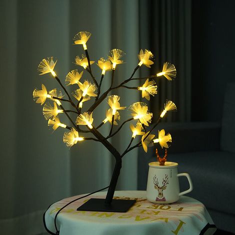 Blumenbaumförmige USB-LED-Lampe für Zuhause, Schlafzimmerdekoration, Nachtlicht, Kirschblüte, Pfirsich, Glasfaser, Feste, Feiertage, Hochzeiten (Glasfaserblume)