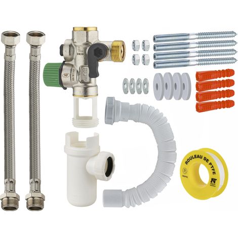 Noyon & Thiebault – Groupe de sécurité inox NF – Siège téflonné anti-calcaire – Kit raccordement et fixation – Flexibles sanitaires 40 cm (1/5)
