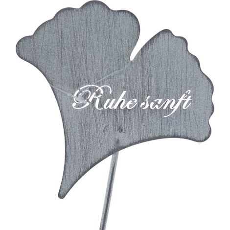 POSIWIO Erinnerungsblatt Ginkgo "Ruhe sanft" Grau am Stab 30 cm - Metall