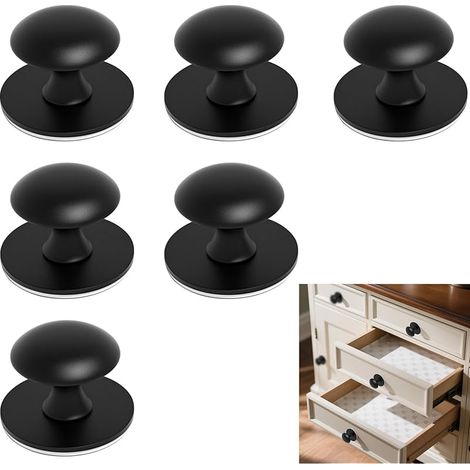 Lot de 6 boutons de meubles autocollants en acier inoxydable - Pas de perçage nécessaire - Pour armoires, tiroirs, armoires en verre - Noir (1/5)