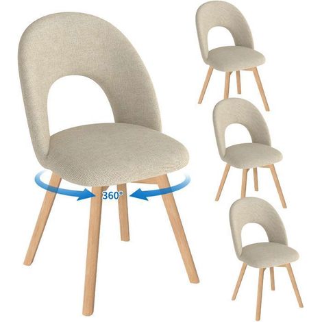 WAFTING Lot de 4 Chaises de Salle à Manger Pivotantes, Chaises de Cuisine en Lin, Pieds en bois, Marron Clair (1/5)