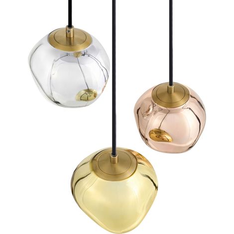 Lampada a sospensione in metallo con 3 sfere, 146 cm, stile moderno, base in ferro, vetro multicolore, Tshuapa