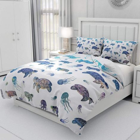 Kinder Bettwäsche Set Schildkröte & Qualle 135x200 cm Microfaser 3D Druck
