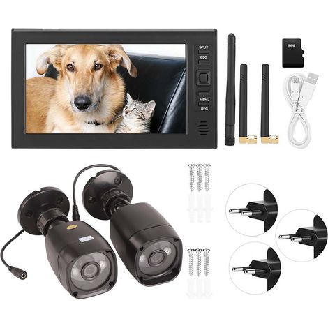Écran LCD 7 pouces sans fil 4CH système de surveillance + 2 caméras infrarouges et carte mémoire EU (1/5)