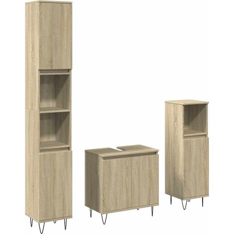 Maison Exclusive - 3-tlg. Badmöbel-Set Sonoma-Eiche Holzwerkstoff
