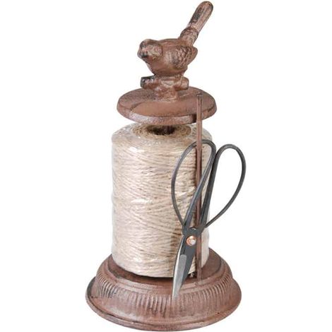 Porte-ficelles oiseaux avec ciseaux - Marron - D 12,3 x H 23 cm - Livraison gratuite