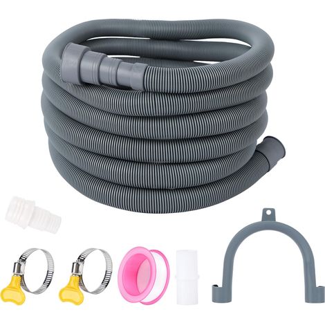 Kit de prolongation de tuyau de vidange, 1 m/1,5 m/2 m/2,5 m/3 m/4 m/5 m, tuyau universel pour lave-vaisselle, avec raccords de tuyau et colliers de serrage, pour lave-vaisselle (4 m) (1/5)