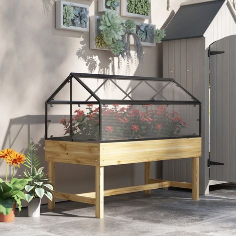 Mini Serre sur Pieds dim.  120L x 60l x 103H cm double toit ouvrable Panneaux de Polycarbonate. acier. Bois Sapin traité