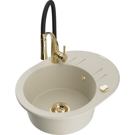 Mexen Kevin Granitspüle 1-Becken mit Abtropffläche und Küchenarmatur Aster, beige - 6517-69-73450-57-G (1/5)