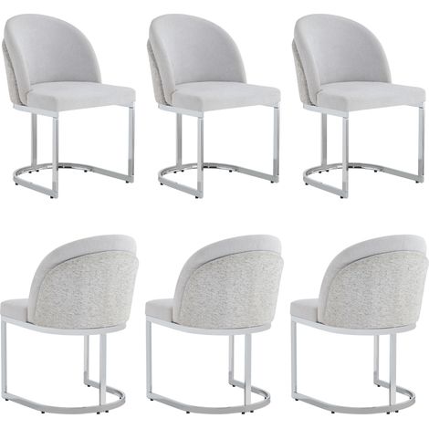 Juego de 6 sillas de comedor de tejido chenilla gris claro con patas de metal plateado MODENUIT (1/5)