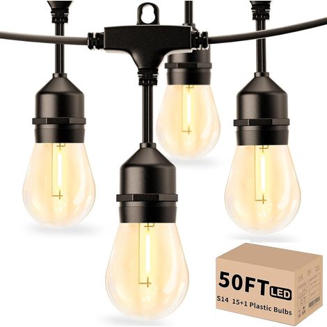 Guirlande Lumineuse Extérieure 14M,Guirlande Lumineuse Exterieure LED S14 E27 Ampoules IP65 Imperméable Connexion Chaîne Lumiere Exterieur pour Jardin, Noël, Mariage, Boutique Blanc Chaud 2700K