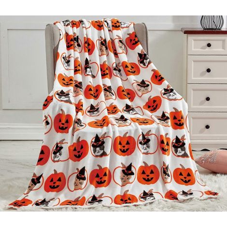 Couverture d'Halloween (100 x 130 cm - S) pour canapé ou lit - Motif citrouille et fantôme - Idée cadeau pour Halloween, l'automne et Thanksgiving (1/5)