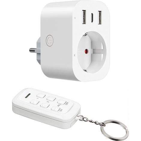 DEWENWILS Multiprise 4 en 1 avec USB, prise sans fil avec télécommande, prise et USB commutable individuellement, blanc (1/5)