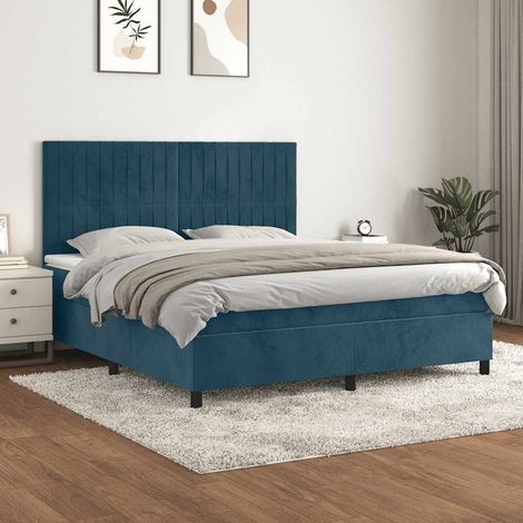Lit à sommier tapissier et matelas, Lit double, Lit adulte Bleu foncé 160x200cm Velours GSW11363 (1/5)