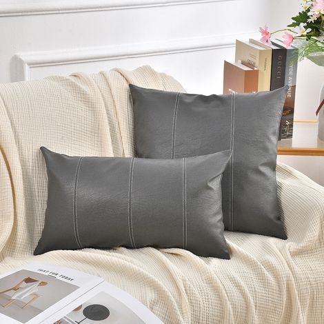 Black and white patchwork pillowcase, perfect for home living room decoration, sofa cushions, PU patchwork American minimalist style pillowcase -- 6060 -- Dark gray