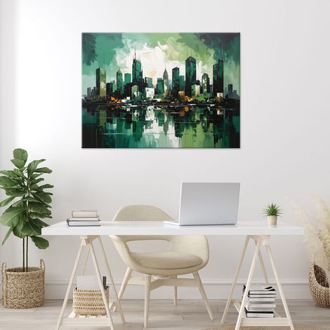 Wandbild Wolkenkratzer Stadtarchitektur Grün 100x70 (1/4)